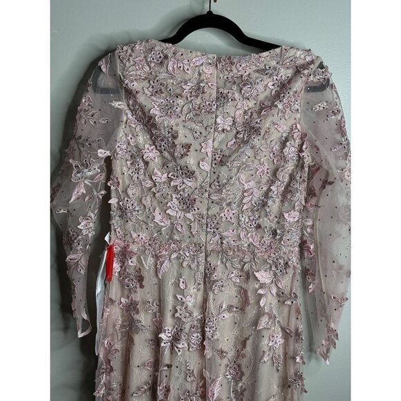Mac Duggal 67483 Rose Pink Floral Applique Long Sleeve Illusion Gown Size 8 NWT - Picture 11 of 12